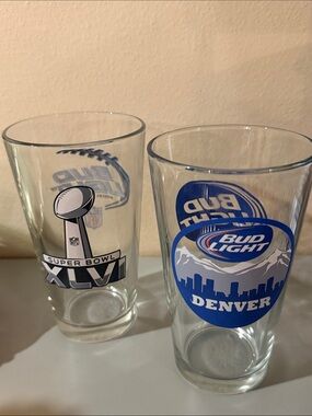 2 Collector’s Pint Glasses Bud Light Denver and Super Bowl XLV